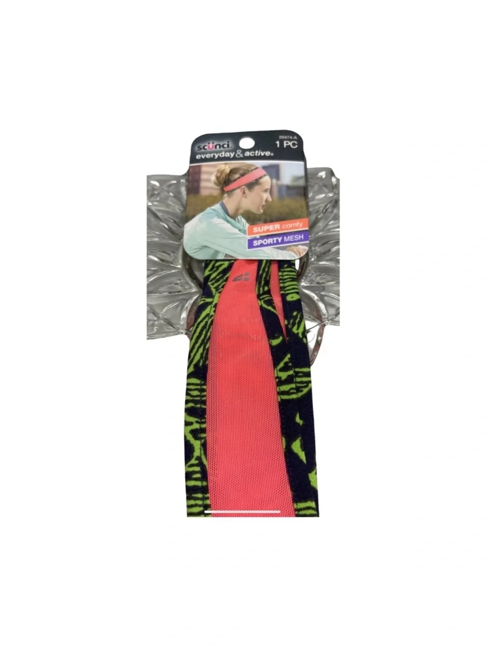 scunci Neon Pink & Lime Zebra Mesh Sport Headband FINAL PRICE DROP